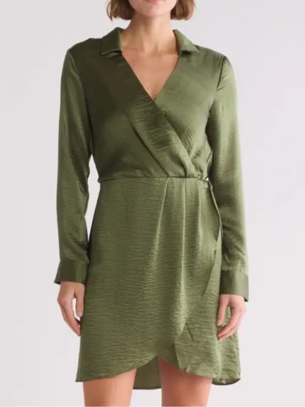 Steve Madden Olive Satin Wrap Dress